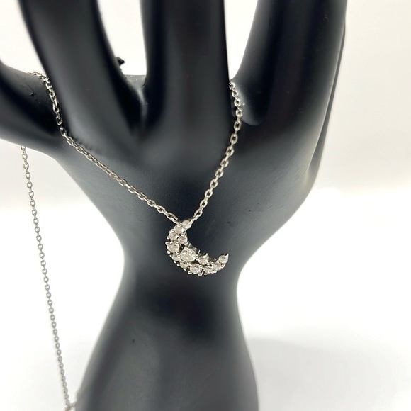 Vtg Rhinestone Cresent Moon Pendent/ Necklace. 925 Sterling Silver 17” necklace - Picture 8 of 13